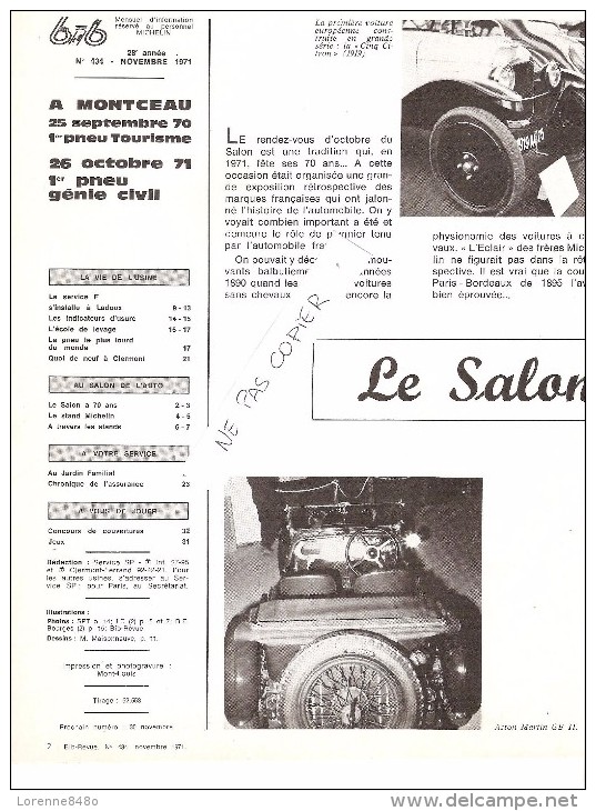 Livre Mensuel D´informations Interne........MICHELIN....BIB...58ème Salon De L´auto......N° 434..Novembre 1971... - Auto/Moto