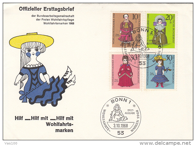 CHILDRENS, DOLLSS, COVER FDC, 1968, GERMANY - Puppen