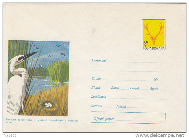 BIRDS, EGRET, COVER STATIONERY, ENTIER POSTAL, 1972, ROMANIA - Pelicans