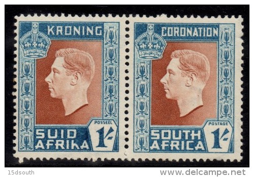 South Africa - 1937 Coronation 1s Pair MISSING HYPHEN (*) # SG 75a - Nuovi