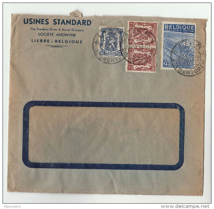 1949 BELGIUM Usines STANDARD DRUM & BARREL CO COVER Multi Stamps - Covers & Documents