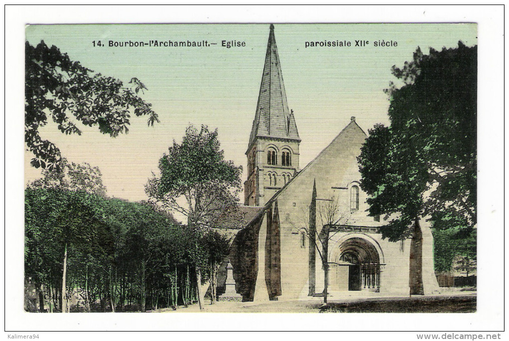 ALLIER  /  BOURBON-L' ARCHAMBAULT  /  EGLISE  PAROISSIALE  XIIème  Siècle  /  CPA  Colorisée Et Toilée  /  N° 14 - Bourbon L'Archambault