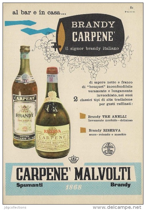 # CARPENE' MALVOLTI 1960s Advert Pubblicità Publicitè Reklame Food Drink Liquor Brandy Liqueur Licor Alcohol Bebidas - Manifesti