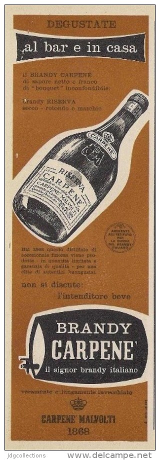 # CARPENE´ MALVOLTI 1960s Advert Pubblicità Publicitè Reklame Food Drink Liquor Brandy Liqueur Licor Alcohol Bebidas - Manifesti