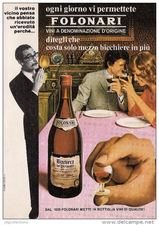 # OMINO FOLONARI VINO BARBERA PIEMONTE 1960s Advert Pubblicità Publicitè Reklame Food Drink Vino Wine Vin Wein Vinho - Manifesti