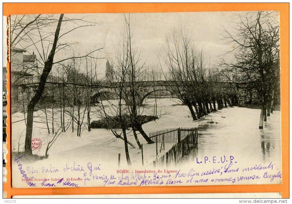 MNT-10  Boën-sur-Lignon  Inondations Du Lignon . Cachet 1904, Précurseur. - Autres & Non Classés