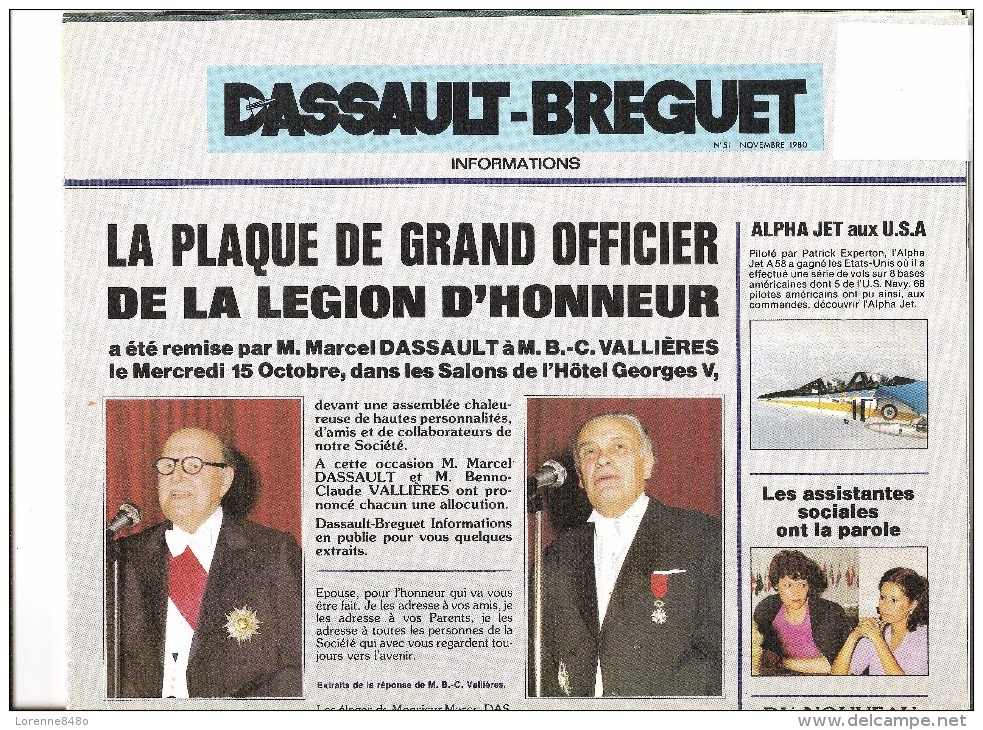 - Informations Livret Revue De 12 Pages ....DASSAULT - BREGUET...n° 51..Novembre 1980..Légion D'honneur ..Top...AVIONS - Aviation