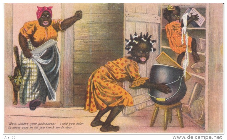 Korn-Kinks H-O Company, Black Girls Sneak Treat 'Maw, Where's Your Politeness', C1900s Vintage Postcard - Black Americana