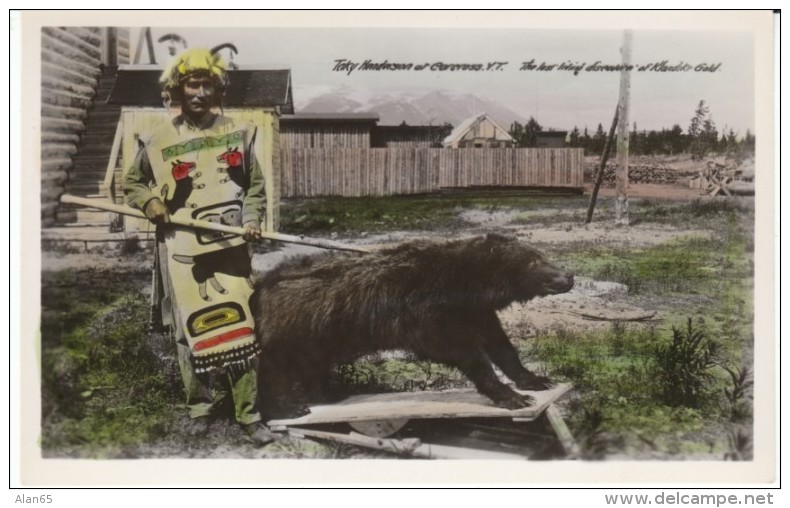 Taky Henderson Native American Fashion, Bear, Klondike Gold Rush 'Last Living Discoverer', C1930s/40s Vintage Postcard - Yukon