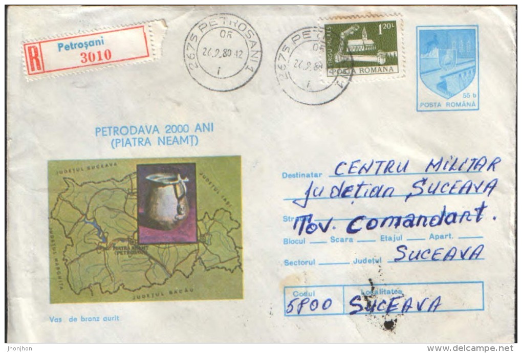 Romania - Postal Stationery Cover 1980 Used - Archaeology - Gilt Bronze Vessel,Petrodava 2000 Years - Archéologie