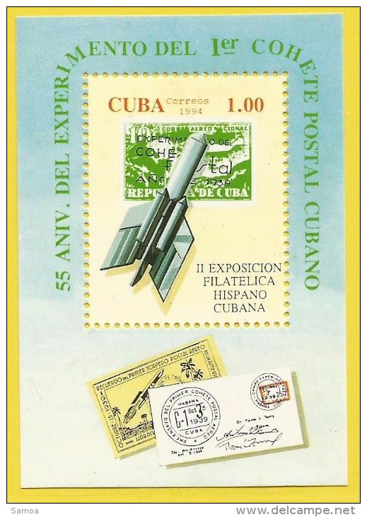 Cuba 1994 BF 139 ** Transport Postal Par Fusée 55 ème Anniversaire Espace - Neufs