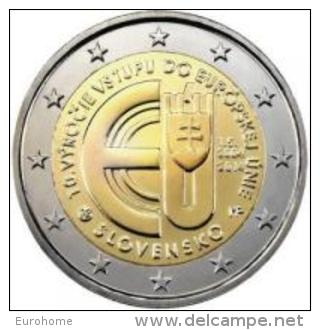 Slovakije 2014   2 Euro Commemo   10 Jaar Aansluiting EU    UNC Uit De Rol  UNC Du Rouleaux  !! - Slovacchia