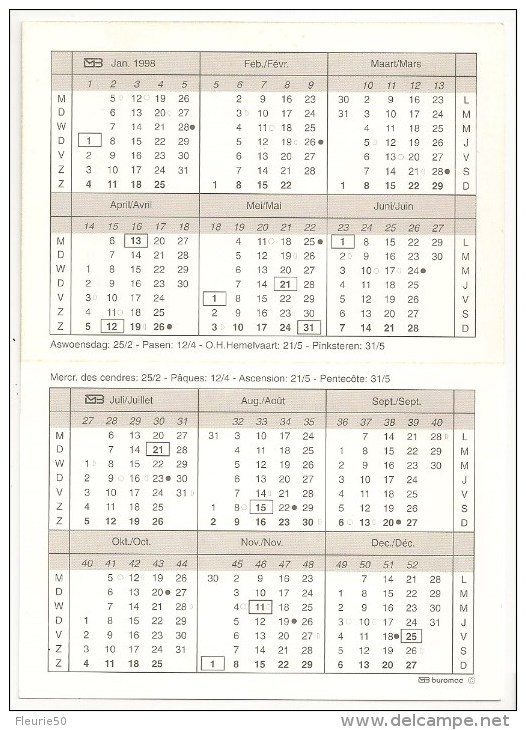 3 Calendriers (1x1997; 2x1998) Papeterie Grégoire Et Bois Delvaux à Ciney. - Small : 1991-00