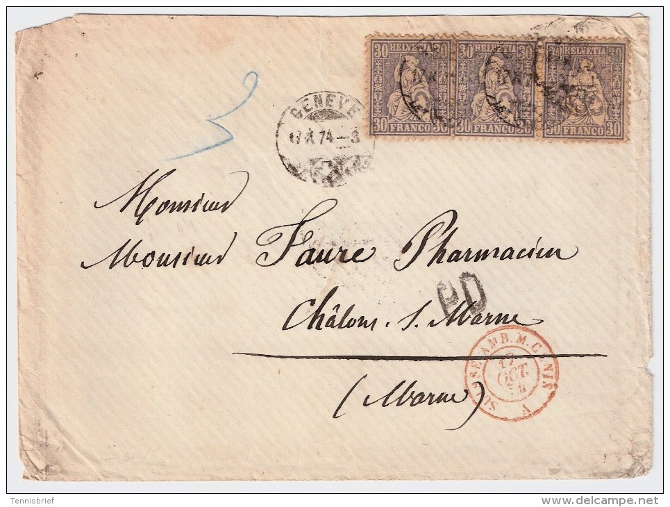 Schweiz, 1874, 30 C. 3 Werte,Brief  3. Stufe! , #2844 - Brieven En Documenten