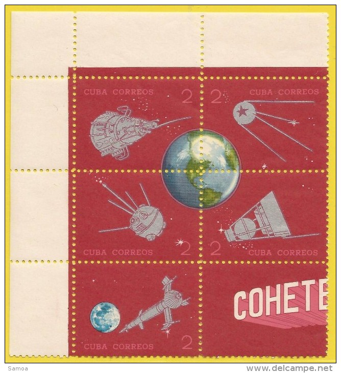 Cuba 1964 738 - 762 ** Bloc De 5 25 ème Anniversaire Première Fusée Postale Fusées Diverses Espace - América Del Sur