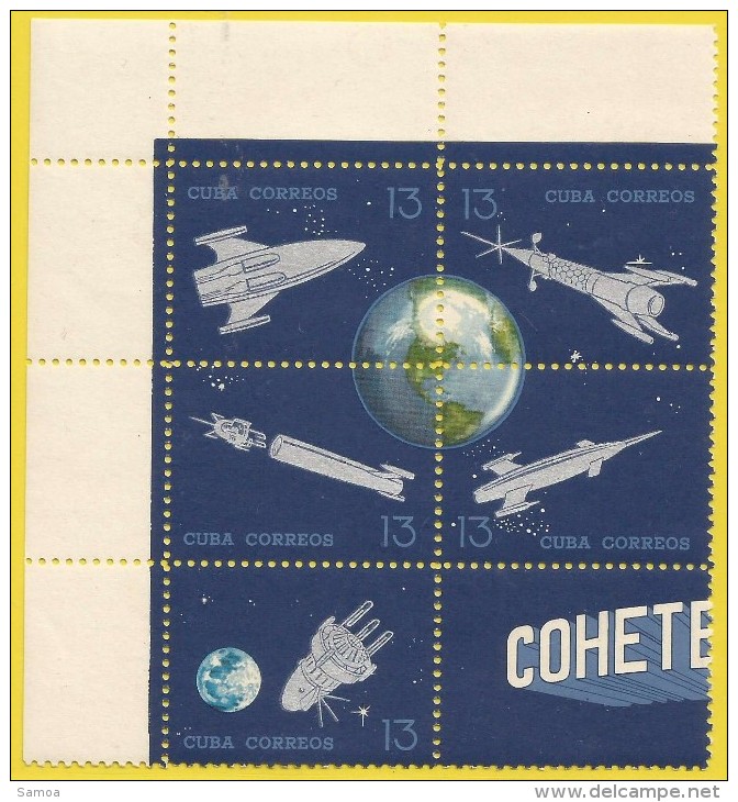 Cuba 1964 738 - 762 ** Bloc De 5 25 ème Anniversaire Première Fusée Postale Fusées Diverses Espace - South America
