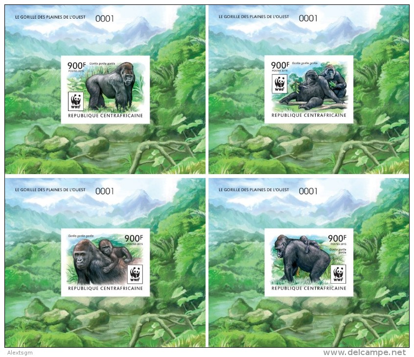 CENTRAL AFRICA 2015 - WWF Gorilla, Set Of 4 Deluxe Sheets - Autres & Non Classés