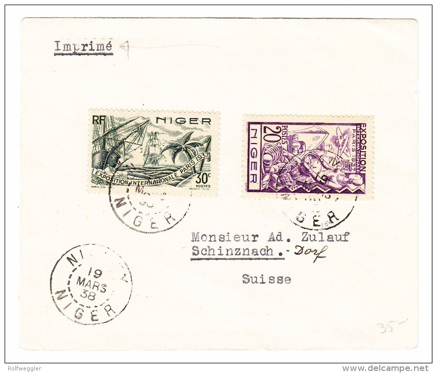 Niger 19.3.1938 Drucksachen Brief Nach Schinznach Dorf - Lettres & Documents