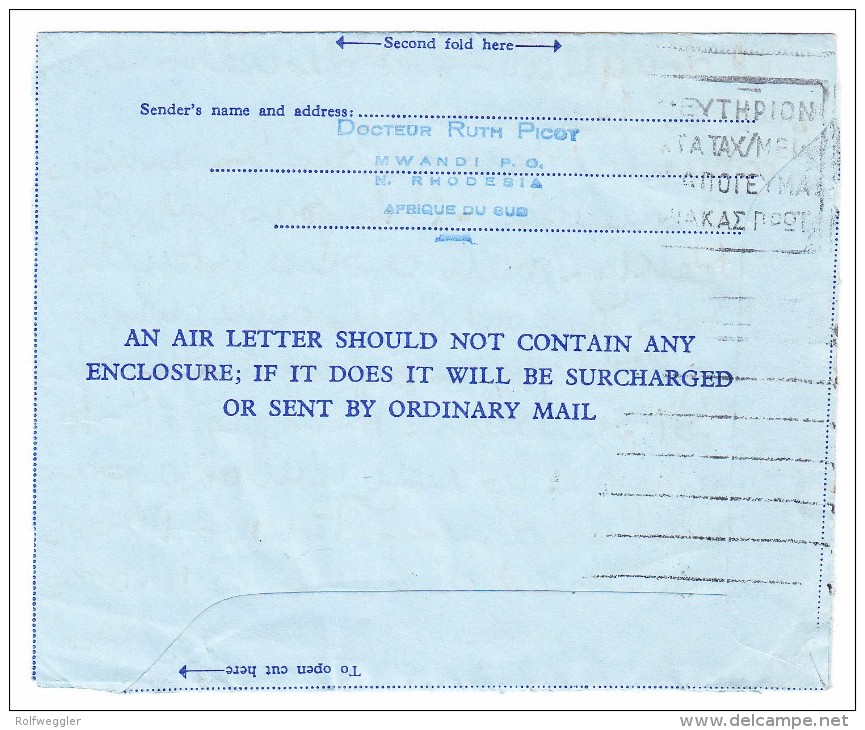 Rhodesien - Nyasaland Illustrierter Luftpost  Brief 15.12.1961 Nach Athen - Rhodésie & Nyasaland (1954-1963)