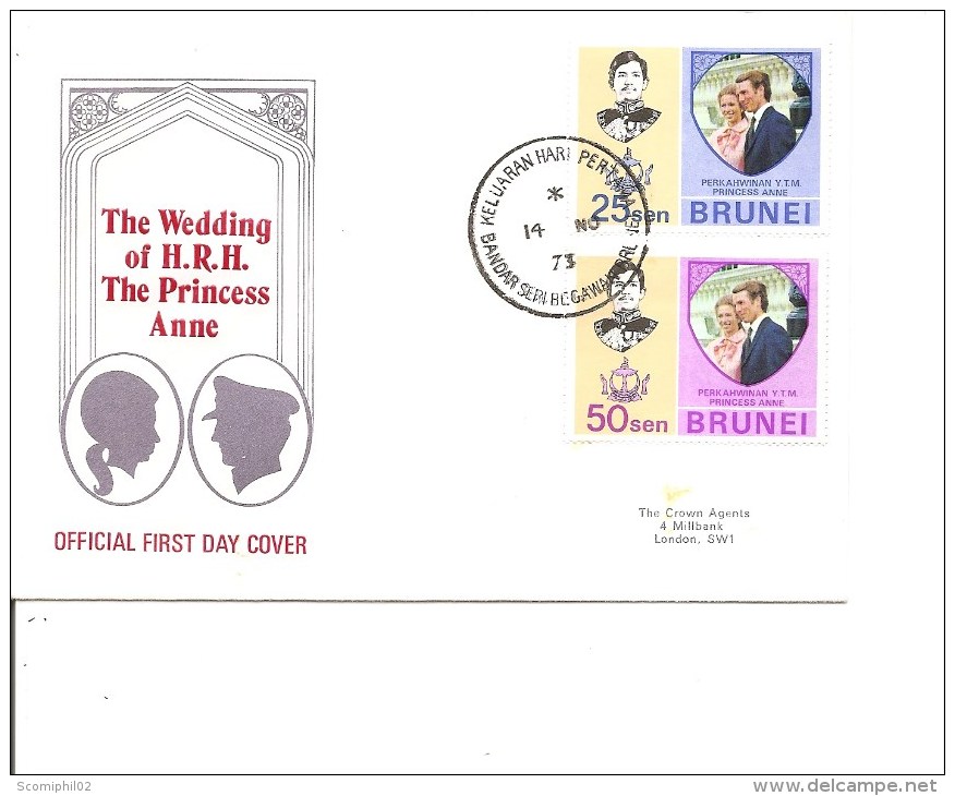 Brunei - Mariage De La Princesse Anne ( FDc De 1973 à Voir) - Brunei (...-1984)