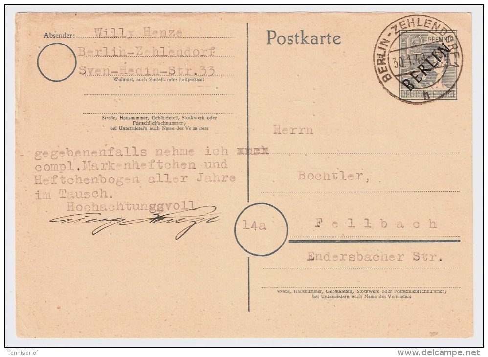 Berlin, 1949, Selt. Bedarfs-GA, Mi. 290.-, Nr. P.2d ,portogerecht ! #2858 - Postcards - Used