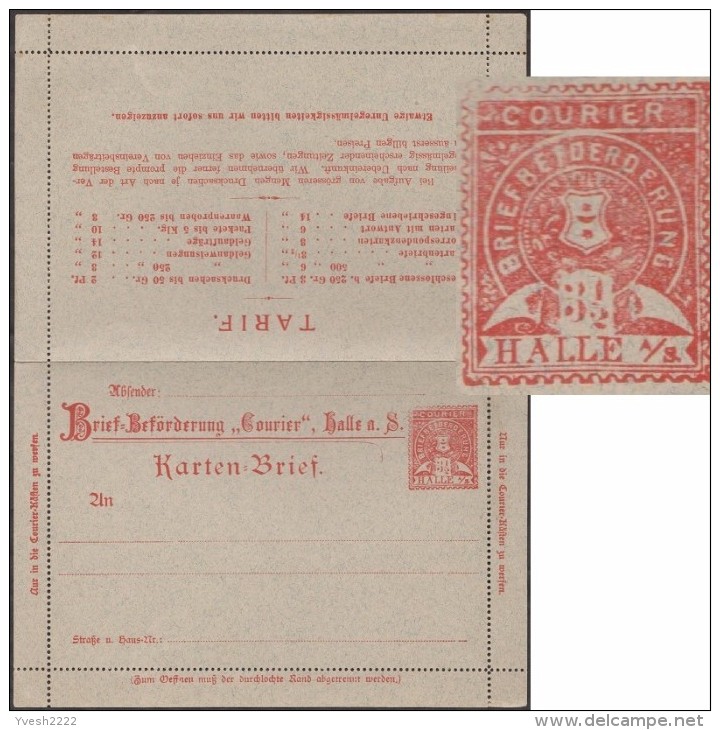 Allemagne 1893. Entier Poste Privée. Halle, Carte-lettre. Tarif Postal : Cartes-lettres, échantillons, Mandats... Blason - Enveloppes