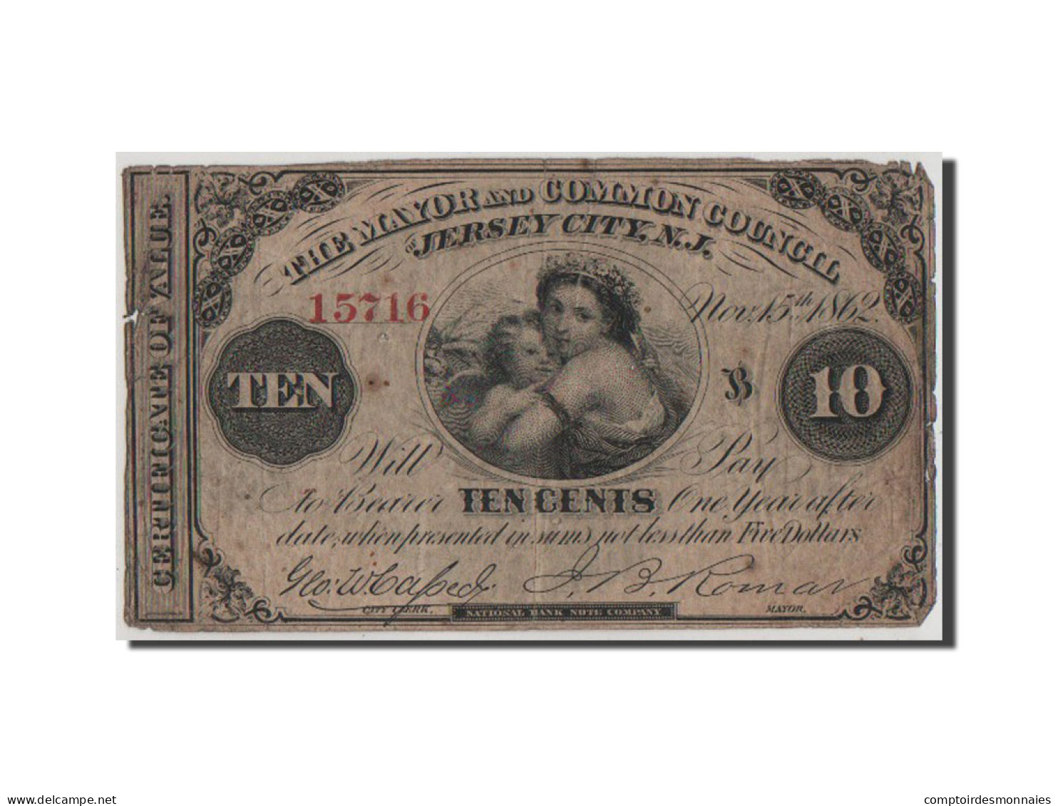 Billet, États-Unis, 10 Cents, 1862, B+ - Andere & Zonder Classificatie