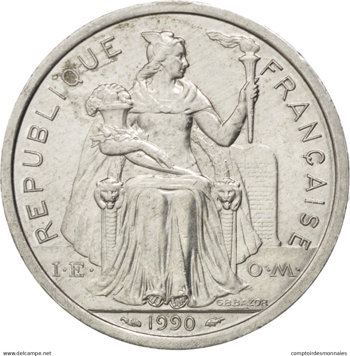 Monnaie, French Polynesia, 2 Francs, 1990, TTB+, Aluminium, KM:10, Lecompte:41 - French Polynesia