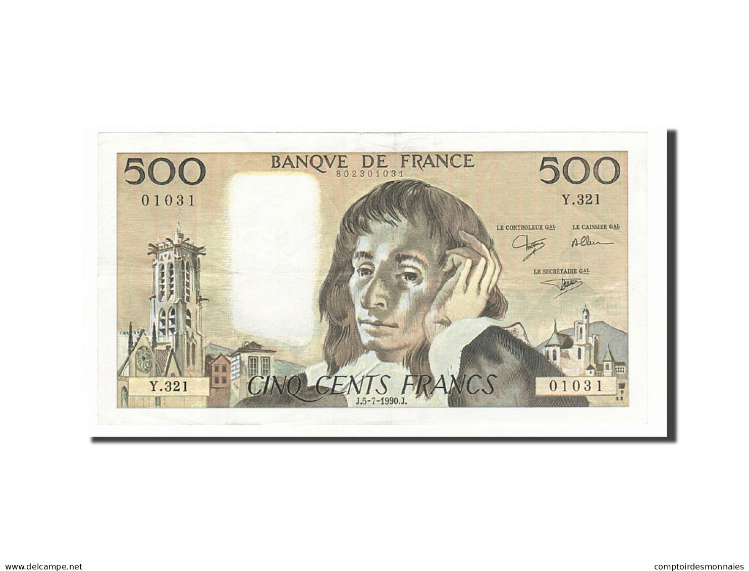 Billet, France, 500 Francs, 500 F 1968-1993 ''Pascal'', 1990, 1990-07-05, TB+ - 500 F 1968-1993 ''Pascal''