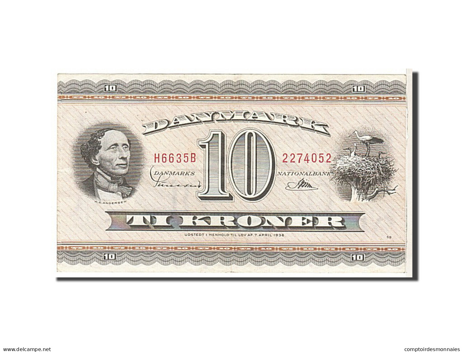 Billet, Danemark, 10 Kroner, 1954, KM:44s, TTB - Denmark