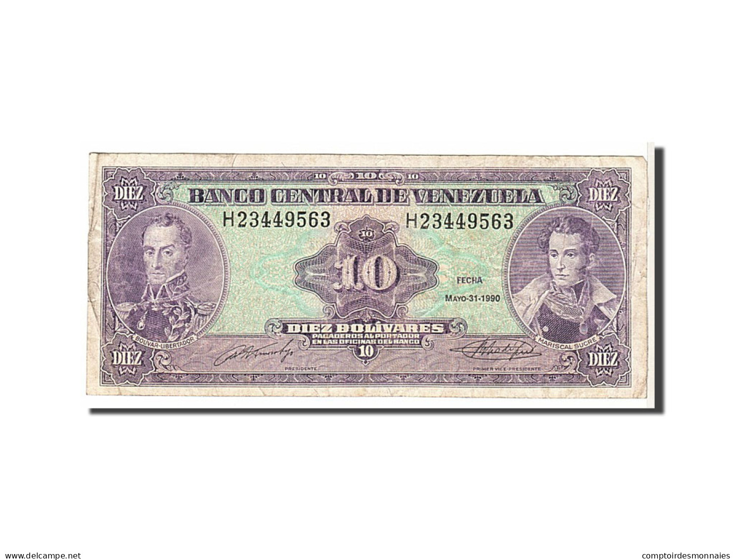 Billet, Venezuela, 10 Bolívares, 1990, KM:61b, B - Venezuela