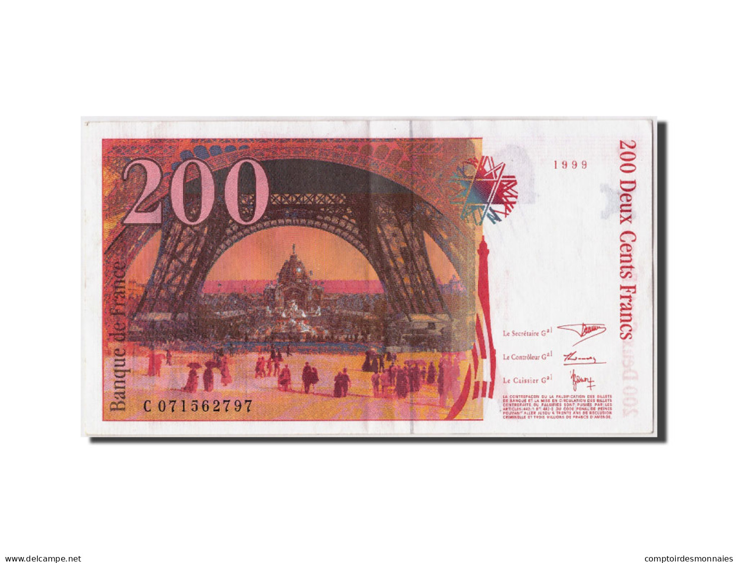 Billet, France, 200 Francs, 200 F 1995-1999 ''Eiffel'', 1999, SUP, Fayette:75.5 - 200 F 1995-1999 ''Eiffel''