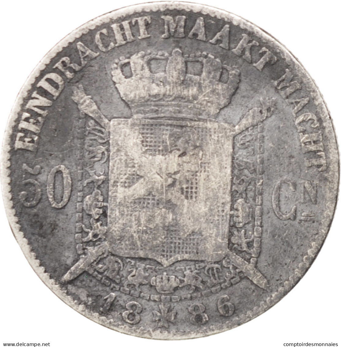 Monnaie, Belgique, Leopold II, 50 Centimes, 1886, B+, Argent, KM:27 - 50 Cent