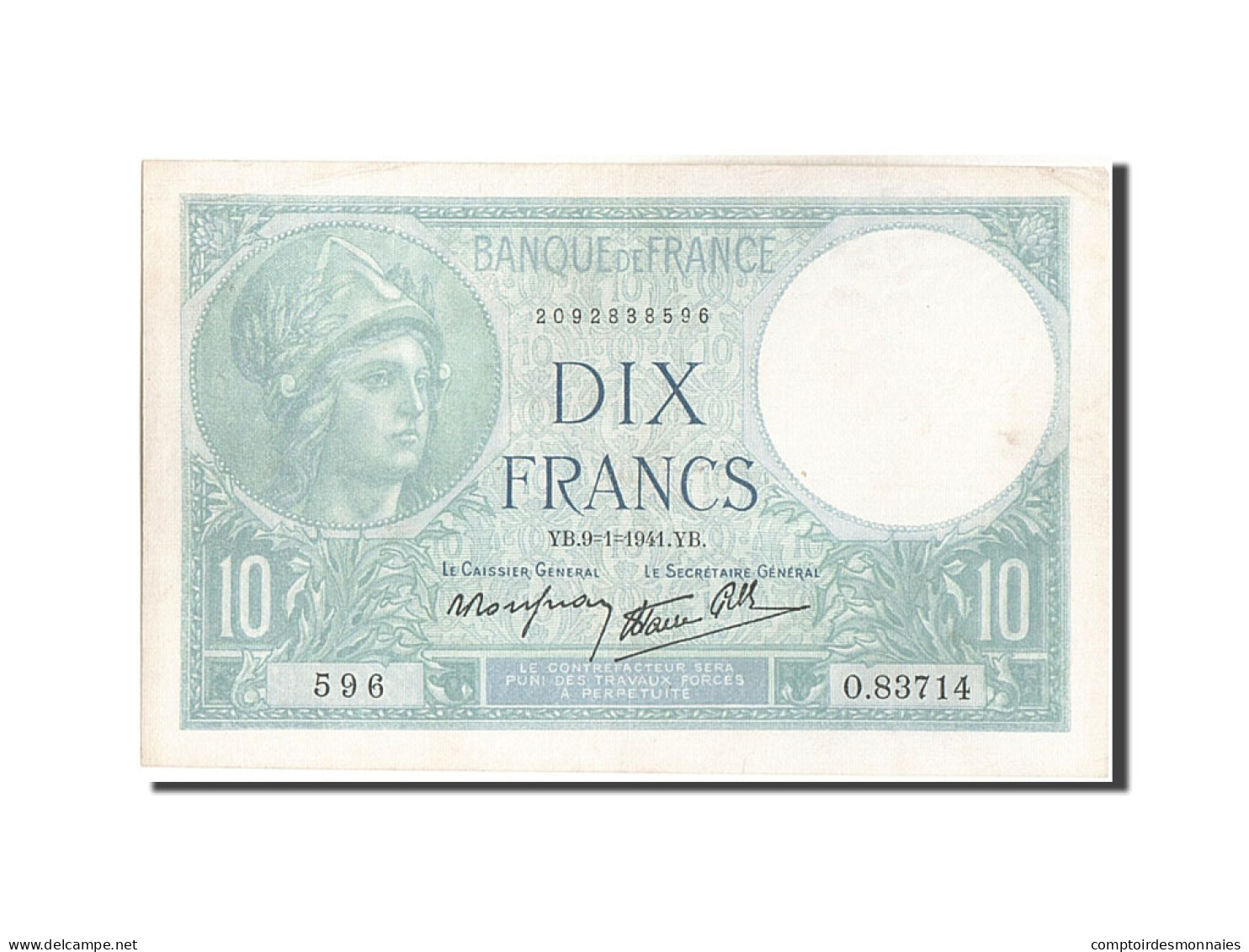 Billet, France, 10 Francs, 10 F 1916-1942 ''Minerve'', 1941, 1941-01-09, SUP - 10 F 1916-1942 ''Minerve''