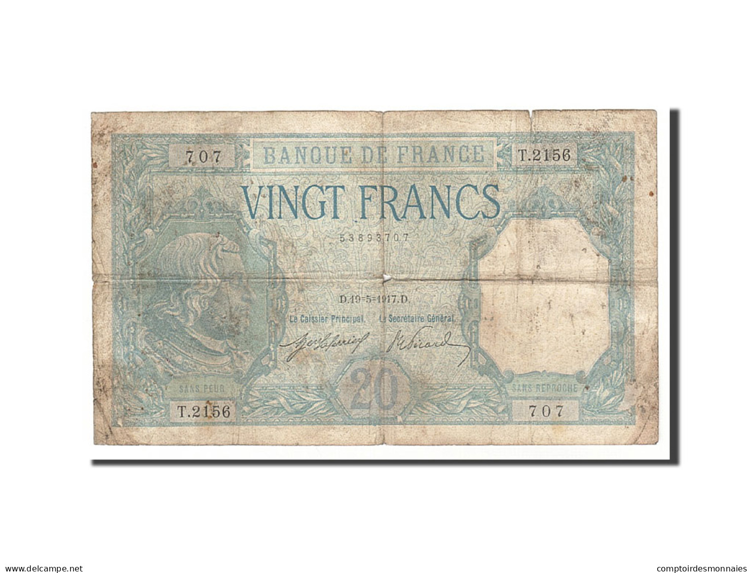 Billet, France, 20 Francs, 20 F 1916-1919 ''Bayard'', 1917, 1917-05-19, TB - 20 F 1916-1919 ''Bayard''