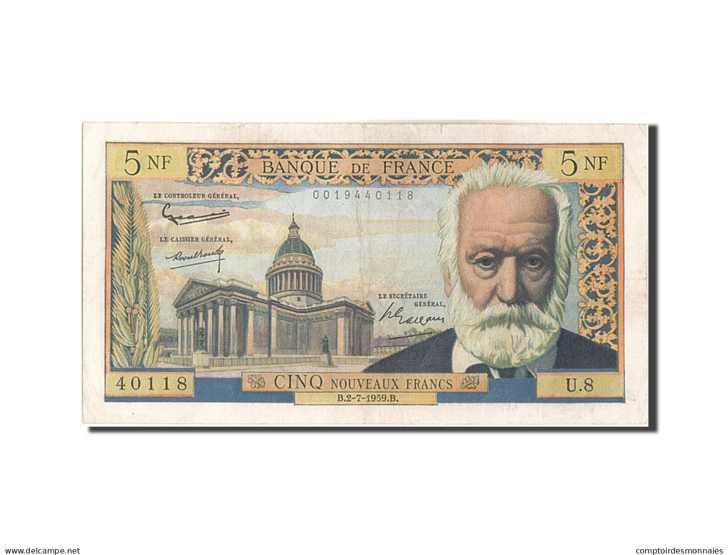 Billet, France, 5 Nouveaux Francs, 5 NF 1959-1965 ''Victor Hugo'', 1959 - 5 NF 1959-1965 ''Victor Hugo''