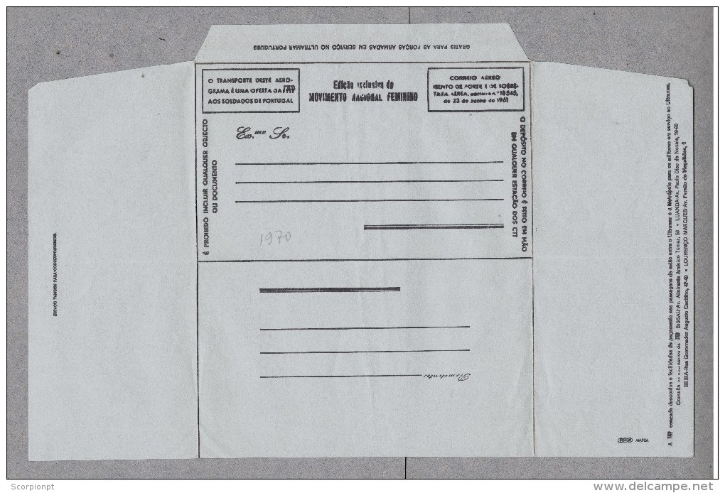 ( ELO MAFRA ) Aerogramme MNF Ultramer Overseas African War Courrier Mail 1970 Cover Postal Stationery Portugal Sp3429 - Post