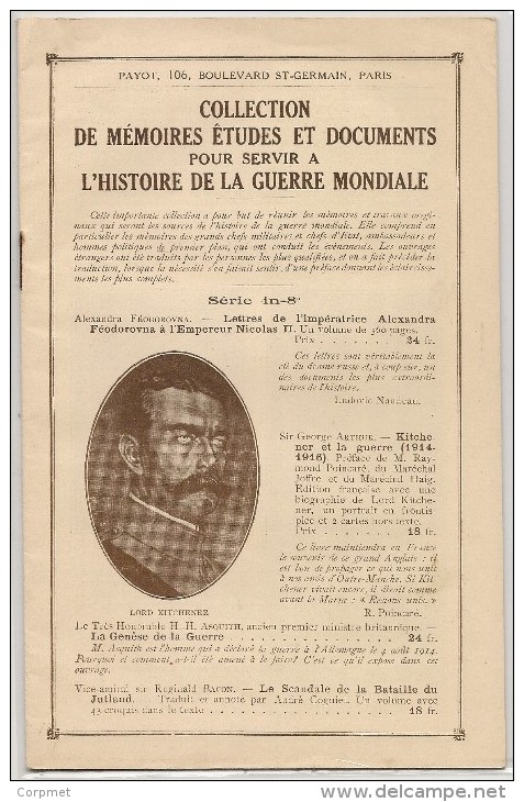 COLLECTION DE MEMOIRES ÉTUDES ET DOCUMENTS Pour Servir A L´HISTOIRE DE LA GUERRE MONDIALE - Payot - C/1920´s - 24 Pages - Guerre 1914-18