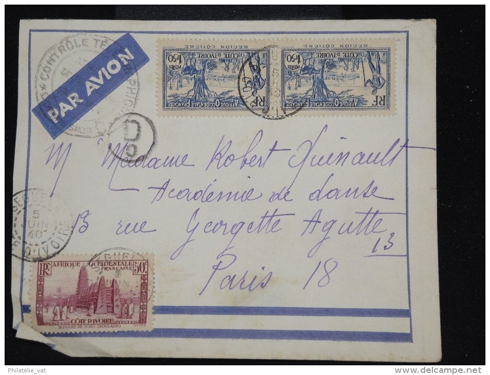 FRANCE - COTE D´IVOIRE - Enveloppe De Seguala Pour Paris En 1940 Avec Controle - Aff Pl$aisant - P8745 - Brieven En Documenten