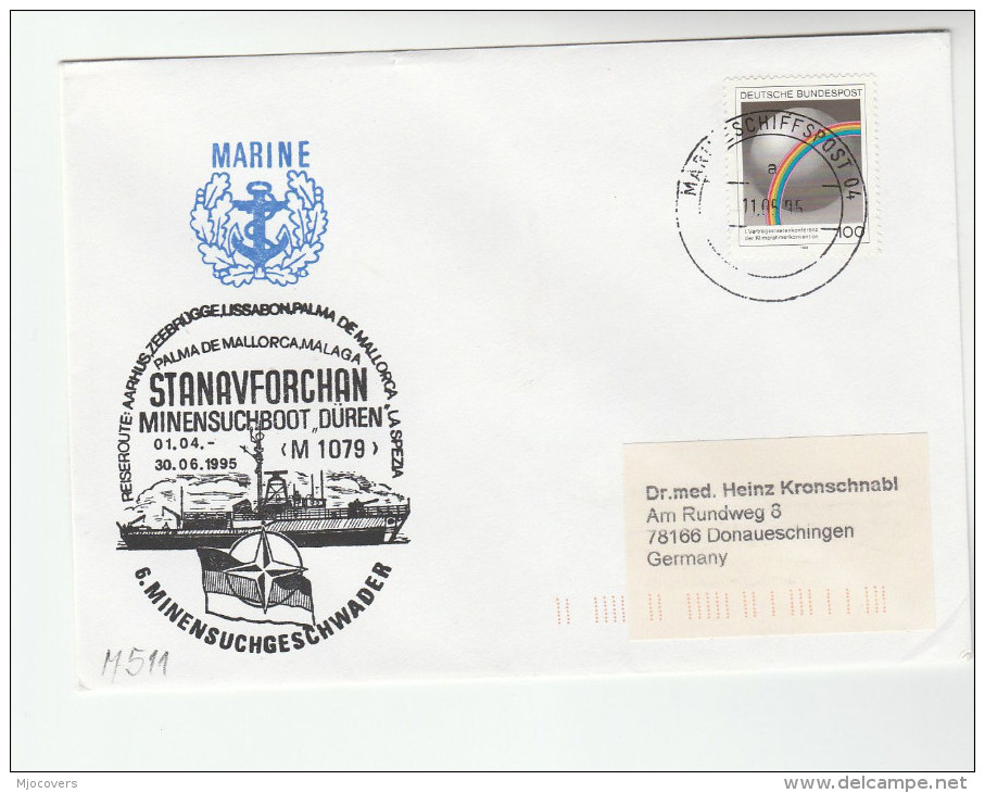 1995 GERMANY MINENSUCHBOOT DUREN M1079  COVER Illus SHIP & NATO EMBLEM  With MARINESCHIFFSPOST Pmk Stamps - NATO