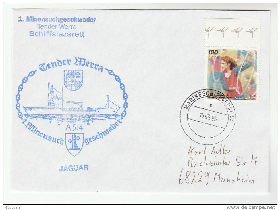 1995 GERMANY MINENSUCHGESCHWADER TENDER WERRA A514 COVER Illus SHIP With MARINESCHIFFSPOST Pmk Stamps - Ships