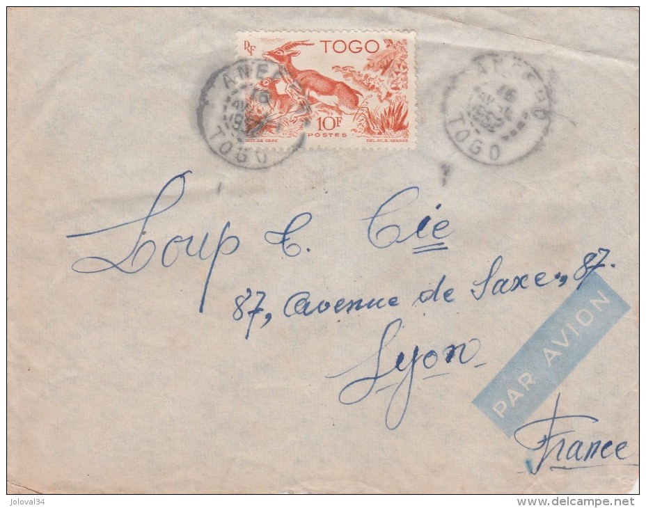 Yvert  250 Seul TOGO Sur Lettre Avion ANEHO 16/4/1952  Passe Lomé - Lettres & Documents