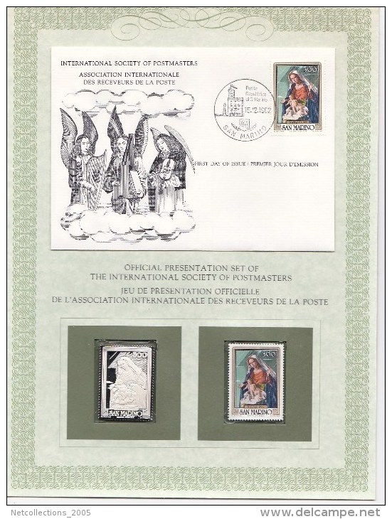 SAN MARINO ENSEMBLE PHILATELIQUE TIMBRE EN ARGENT TIMBRE IDENTIQUE NEUF ENVELOPPE FDC STAMPS SILVER - SAINT MARIN NATALE - Abarten Und Kuriositäten