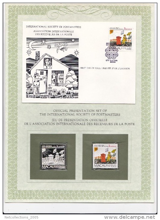 MACAU ENSEMBLE PHILATELIQUE TIMBRE EN ARGENT TIMBRE IDENTIQUE NEUF ENVELOPPE FDC STAMP SILVER - ANNE MONDIAL DES COMMUNI - Other & Unclassified