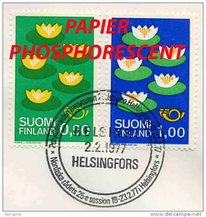 FINLANDE - NORDEN / 1977 # 767a-768a PAPIER PHOSPHORESCENT SUR ENVELOPPE FDC / COTE +14.00 EURO  (ref 1701) - Plaatfouten En Curiosa