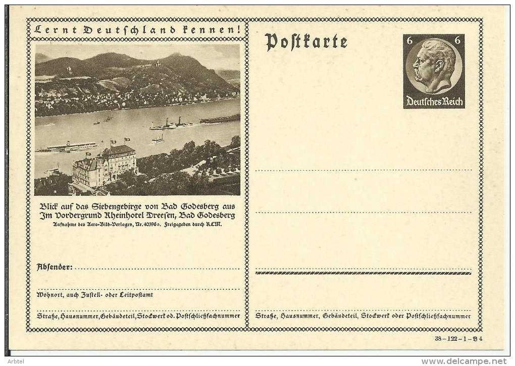 ALEMANIA REICH ENTERO POSTAL 1938 SIEBENGEBIRGE - Other & Unclassified