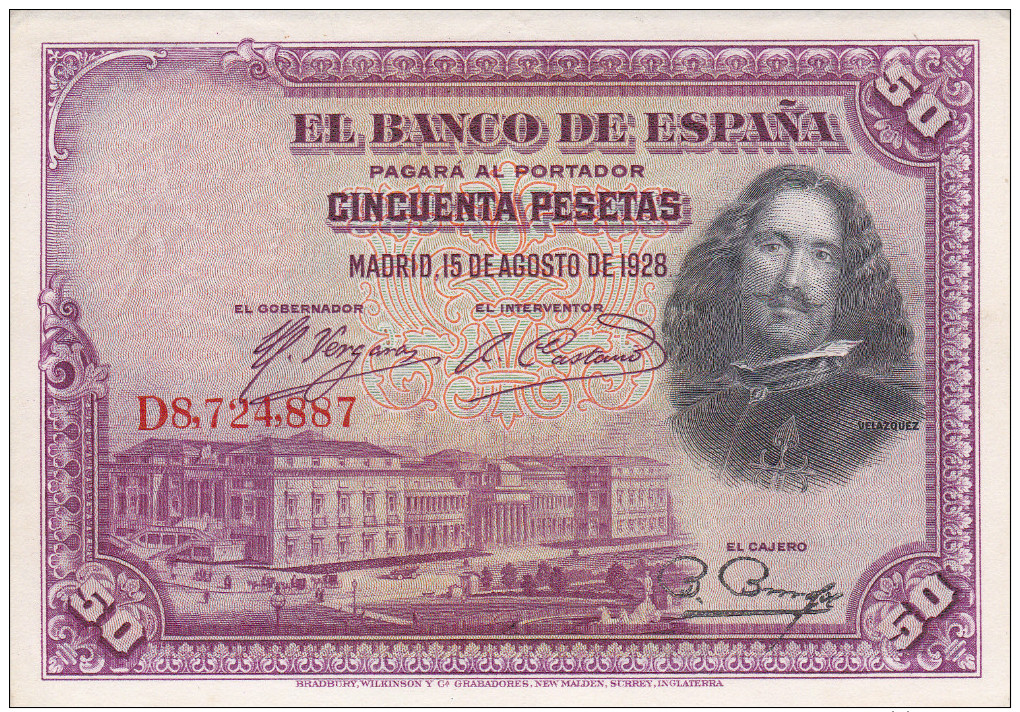 BILLETE DE ESPAÑA DE 50 PTAS DEL AÑO 1928 SERIED  EBC - 50 Pesetas