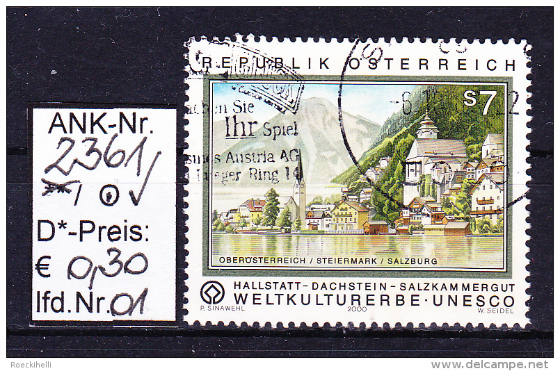 15.9.2000 -  SM  "Weltkulturerbe UNESCO - Hallstatt"  -  O Gestempelt  -  Siehe Scan (2361o 01-06) - Oblitérés