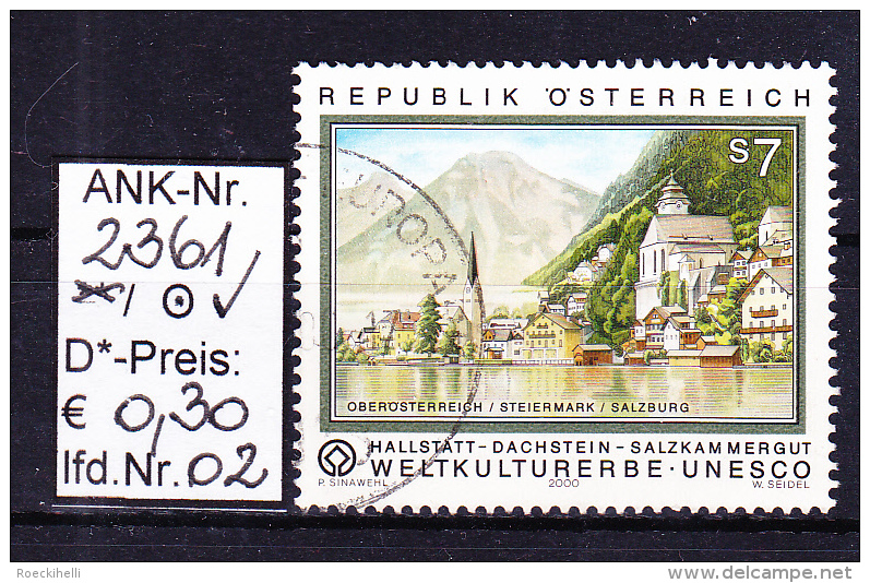 15.9.2000 -  SM  "Weltkulturerbe UNESCO - Hallstatt"  -  O Gestempelt  -  Siehe Scan (2361o 01-06) - Oblitérés