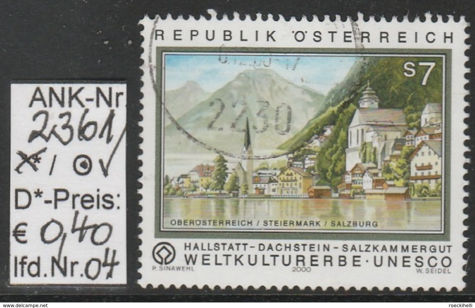 15.9.2000 -  SM  "Weltkulturerbe UNESCO - Hallstatt"  -  O Gestempelt  -  Siehe Scan (2361o 01-06) - Oblitérés